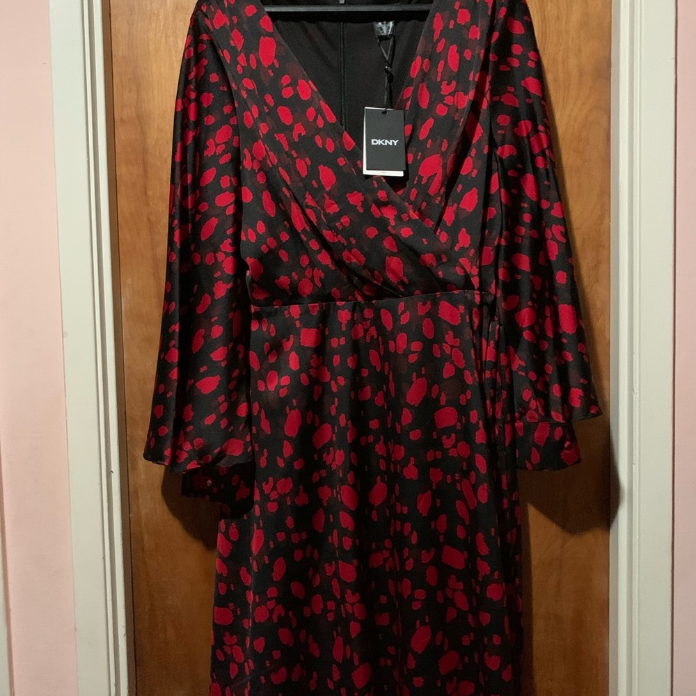 DKNY Red and Black Patterned Dress